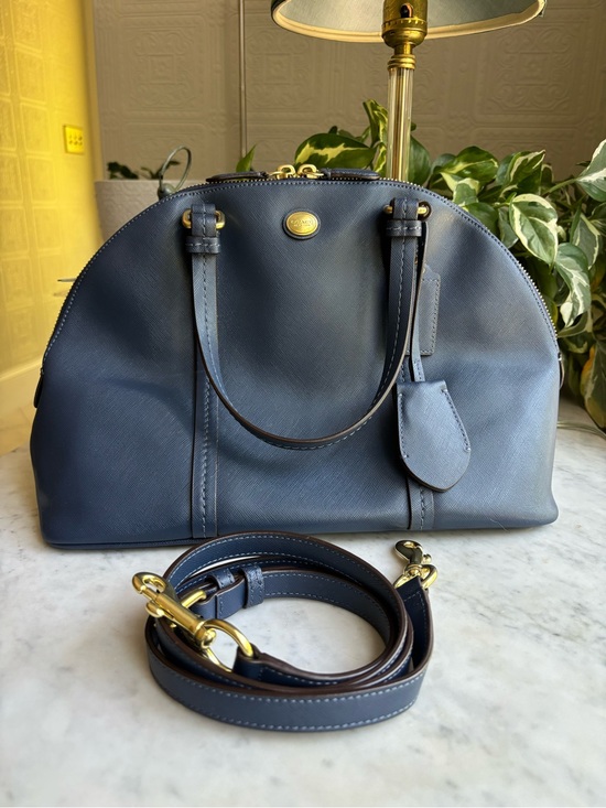 Coach Handbags - Coach Leather Dome Satchel Handbag in Navy